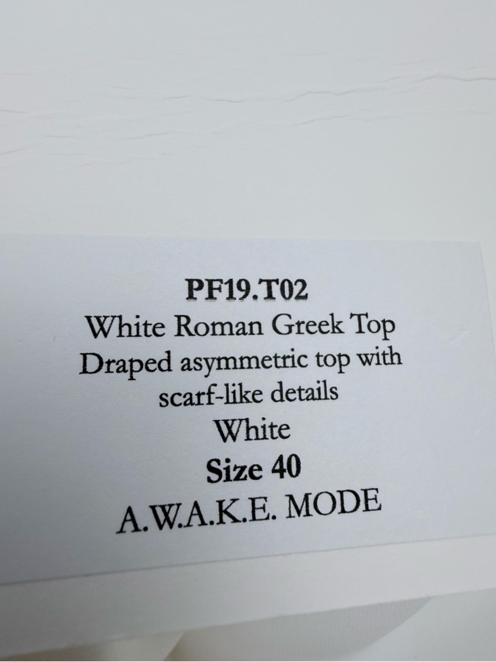 A.W.A.K.E. MODE White Roman Greek Asymmetric Draped Scarf Top - Picture 15 of 16